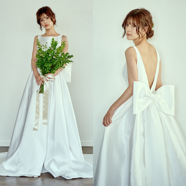 ミカド風サテン 2way バックリボン Aラインドレス(W288) ミカド風サテン 2way バックリボン Aラインドレス(W288)